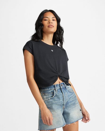 T-Shirts Converse Star Chevron Twist Cropped Mujer Negras | PE 85407L